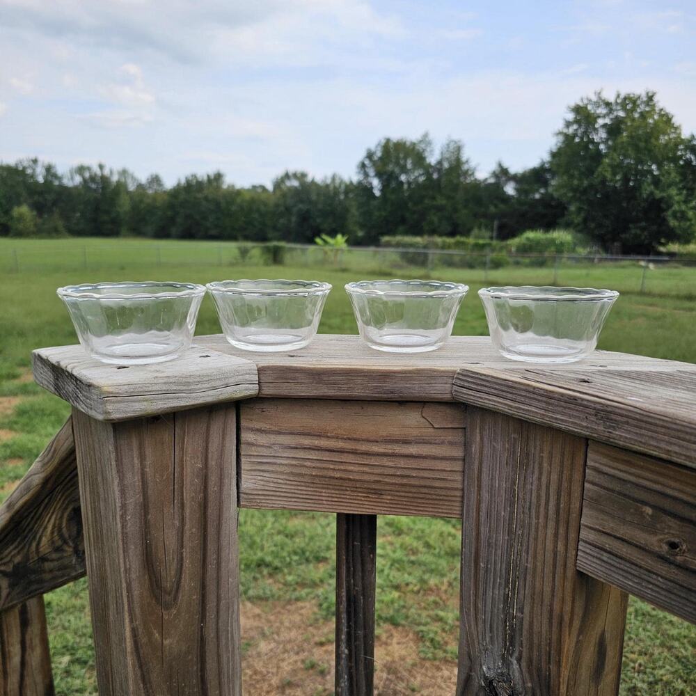 Vintage Fire King Clear Glass Custard Bowls, Scalloped Edge - Set of 4
